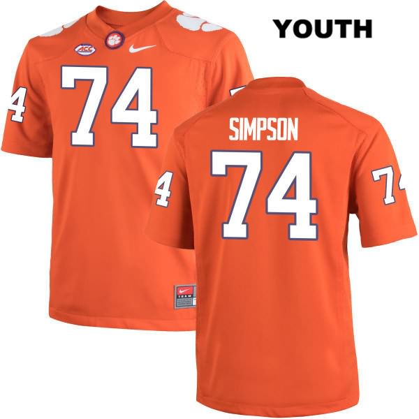 Youth Clemson Tigers #74 John Simpson Stitched Orange Authentic Nike NCAA College Football Jersey VMI1346GS